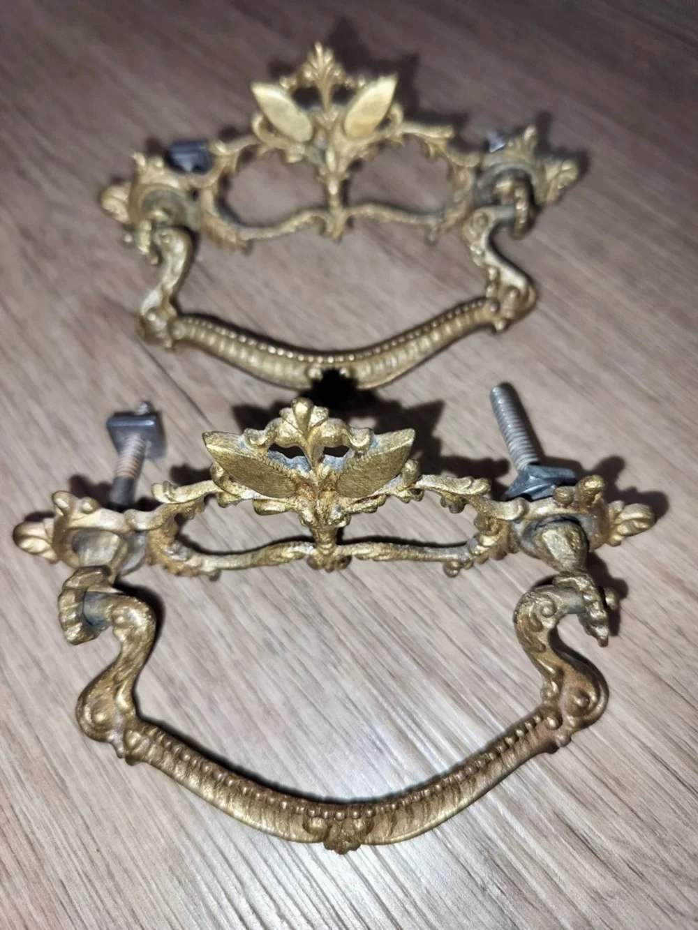 Antique Brass Ornate Drawer Pulls Bail Drop Handles Set Of 2 Victorian 3